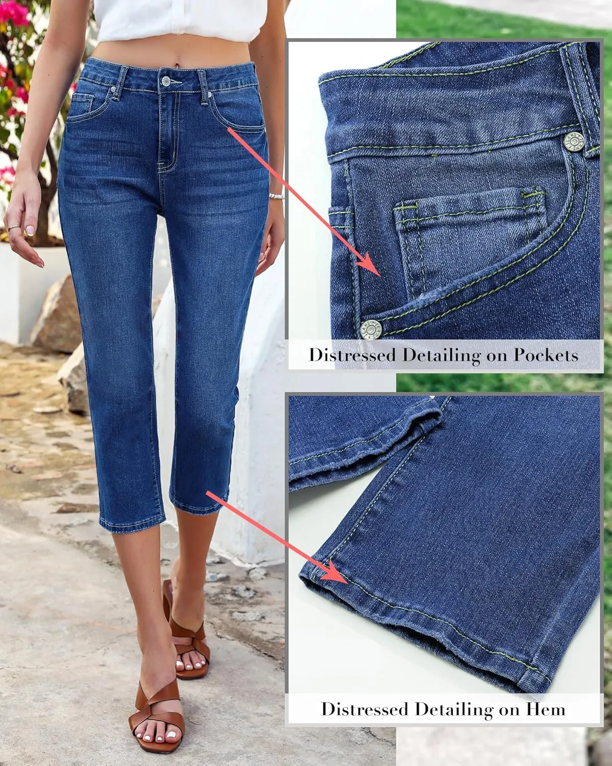 GRAPENT Capris Jeans for Women High Waisted Skinny Stretchy Denim Capri Pants Casual Cropped Jeggings Trousers