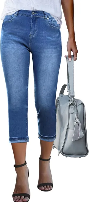 GRAPENT Capris Jeans for Women High Waisted Skinny Stretchy Denim Capri Pants Casual Cropped Jeggings Trousers