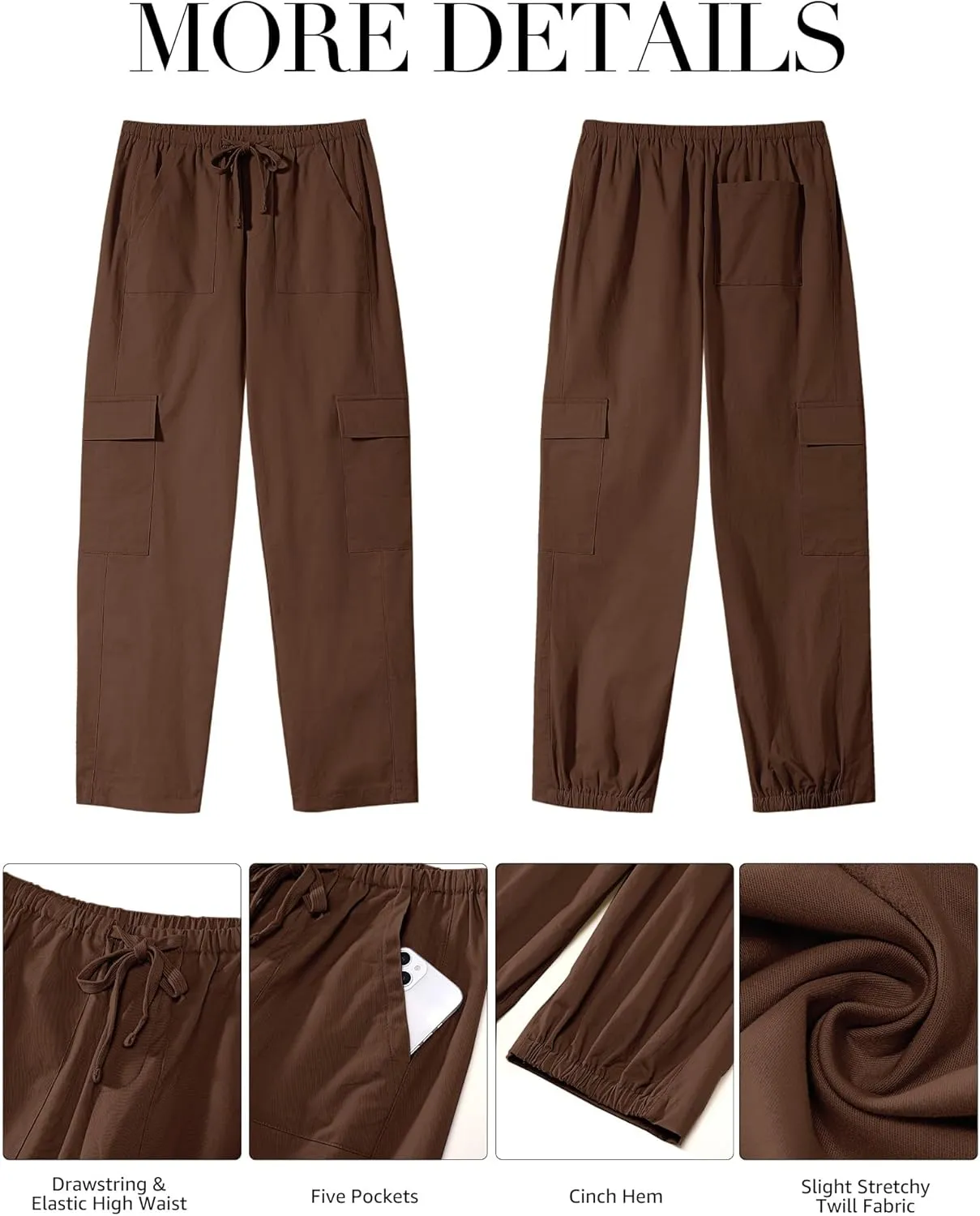 GRAPENT Wide Leg Pants Woman Cargo High Waisted Cotton Pull On Elastic Waist Drawstring Baggy Cinch Hem Joggers Pants
