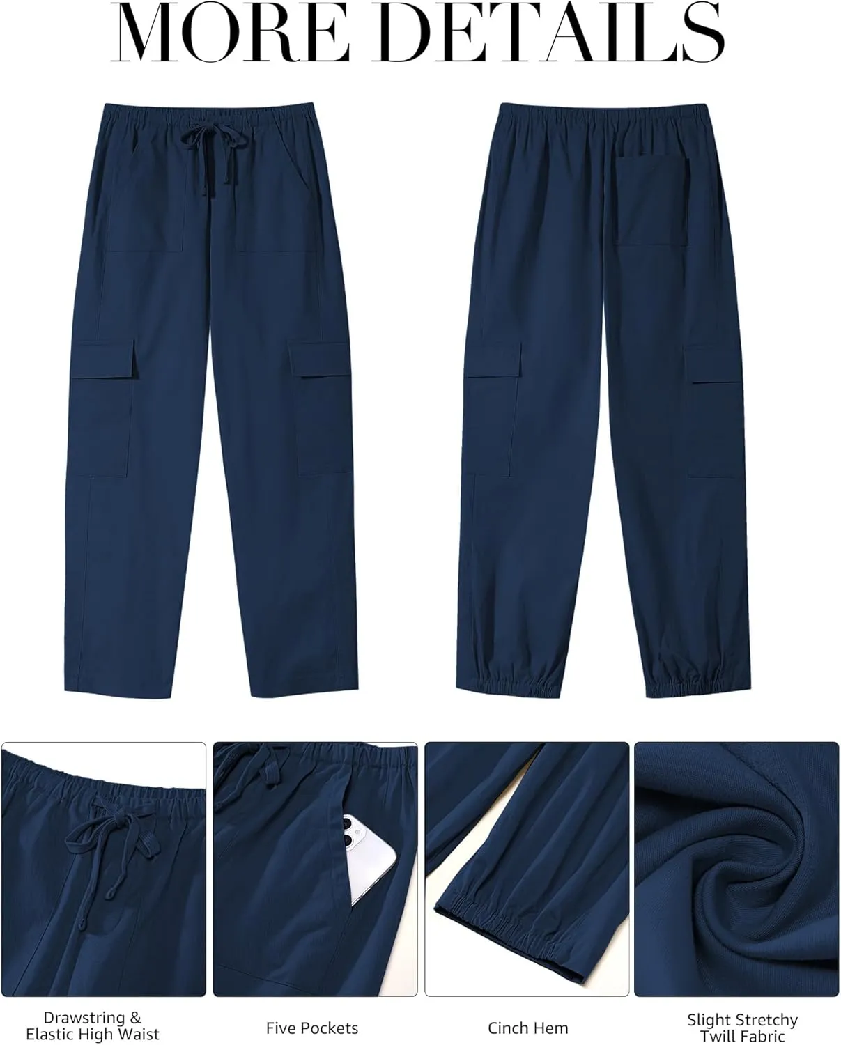 GRAPENT Wide Leg Pants Woman Cargo High Waisted Cotton Pull On Elastic Waist Drawstring Baggy Cinch Hem Joggers Pants