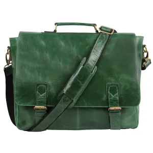 Green Leather Laptop Messenger Bag Briefcase (Large 16 inch, Green)