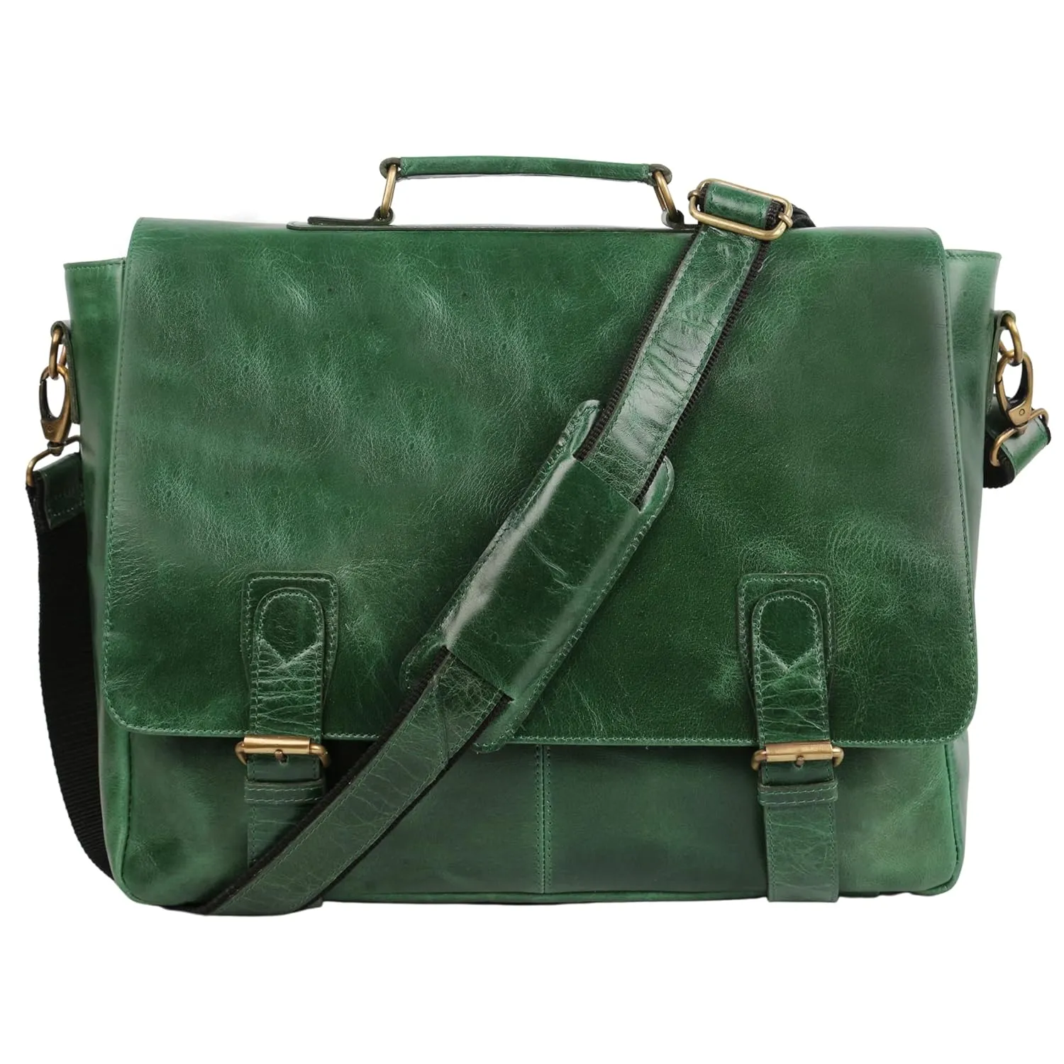 Green Leather Laptop Messenger Bag Briefcase (Large 16 inch, Green)
