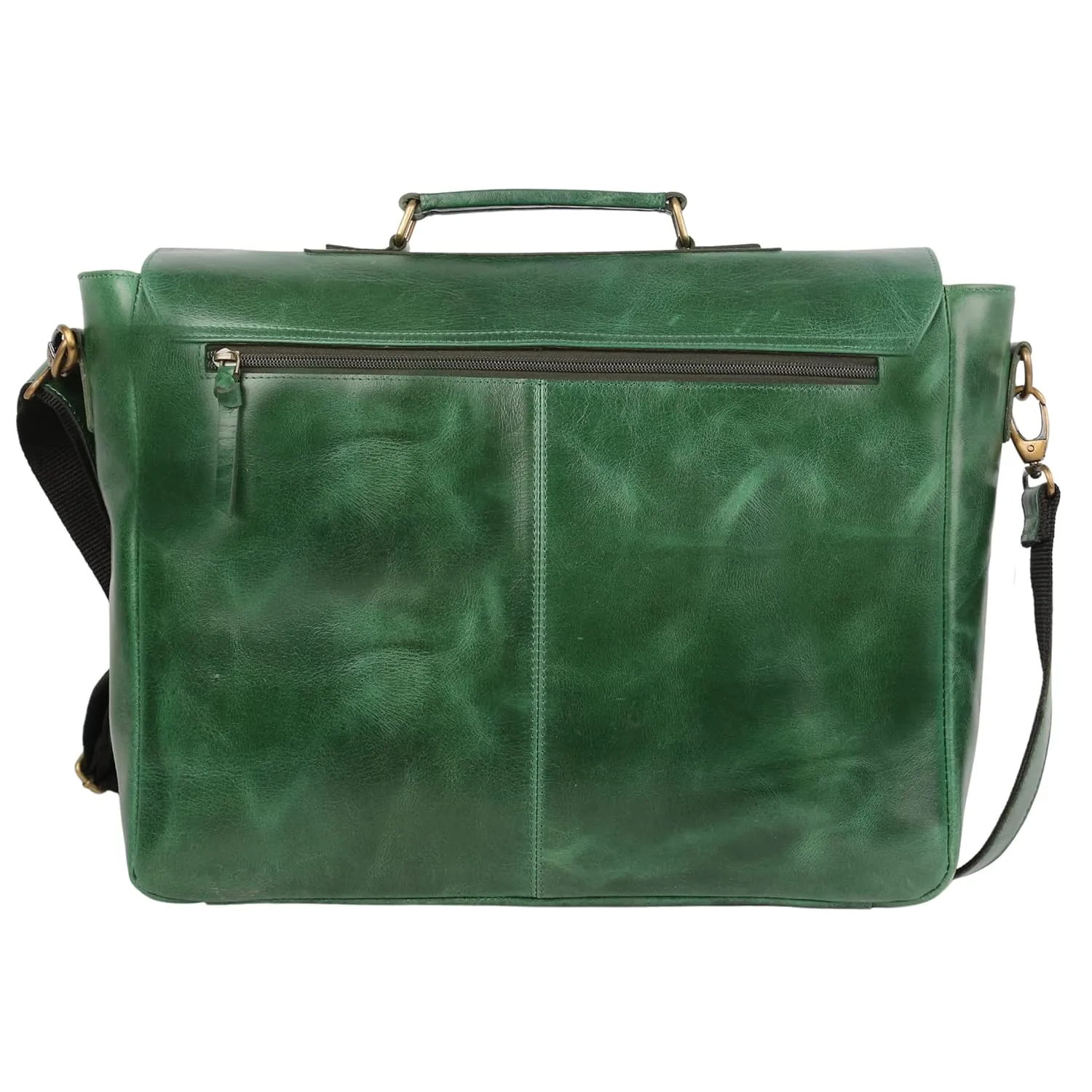 Green Leather Laptop Messenger Bag Briefcase (Large 16 inch, Green)