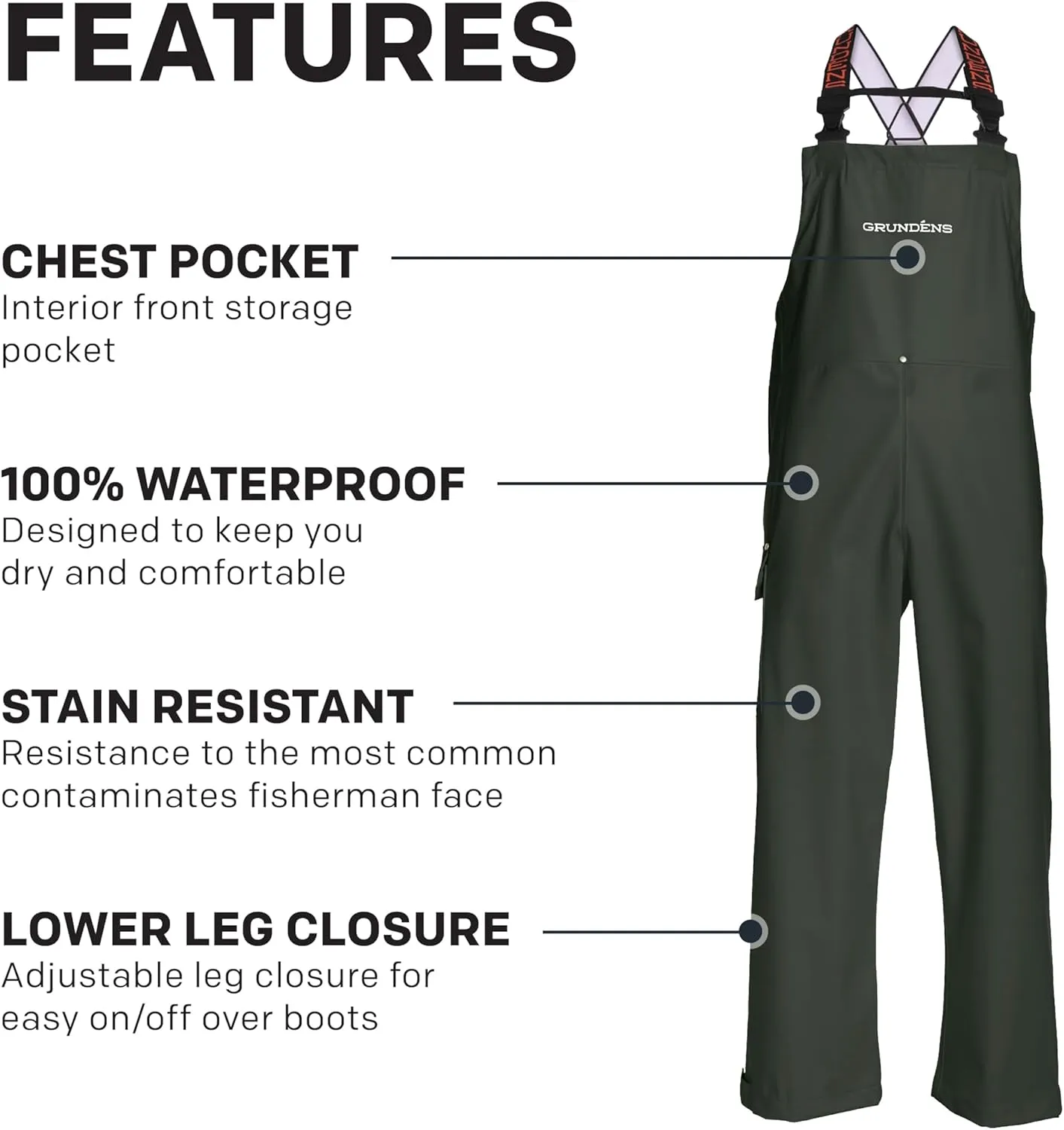 Grundens Mens Neptune Commercial Fishing Bib Pants | Waterproof, Adjustable