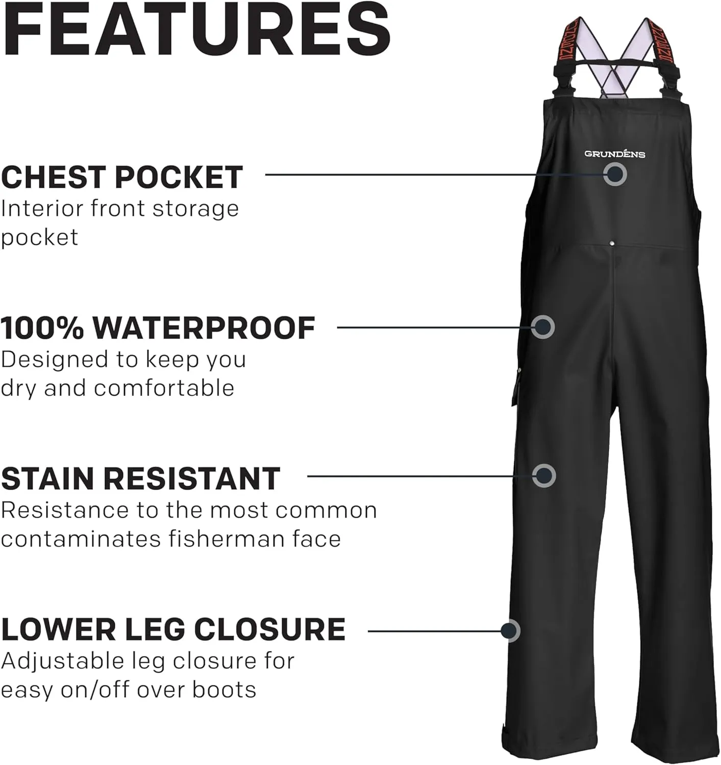 Grundens Mens Neptune Commercial Fishing Bib Pants | Waterproof, Adjustable