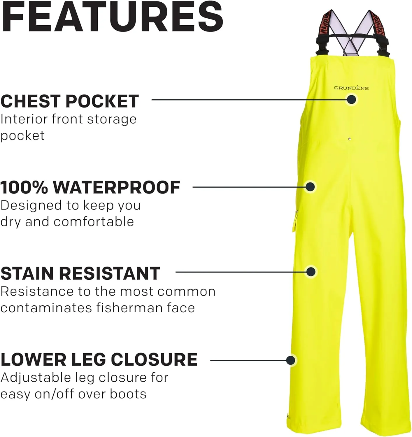 Grundens Mens Neptune Commercial Fishing Bib Pants | Waterproof, Adjustable