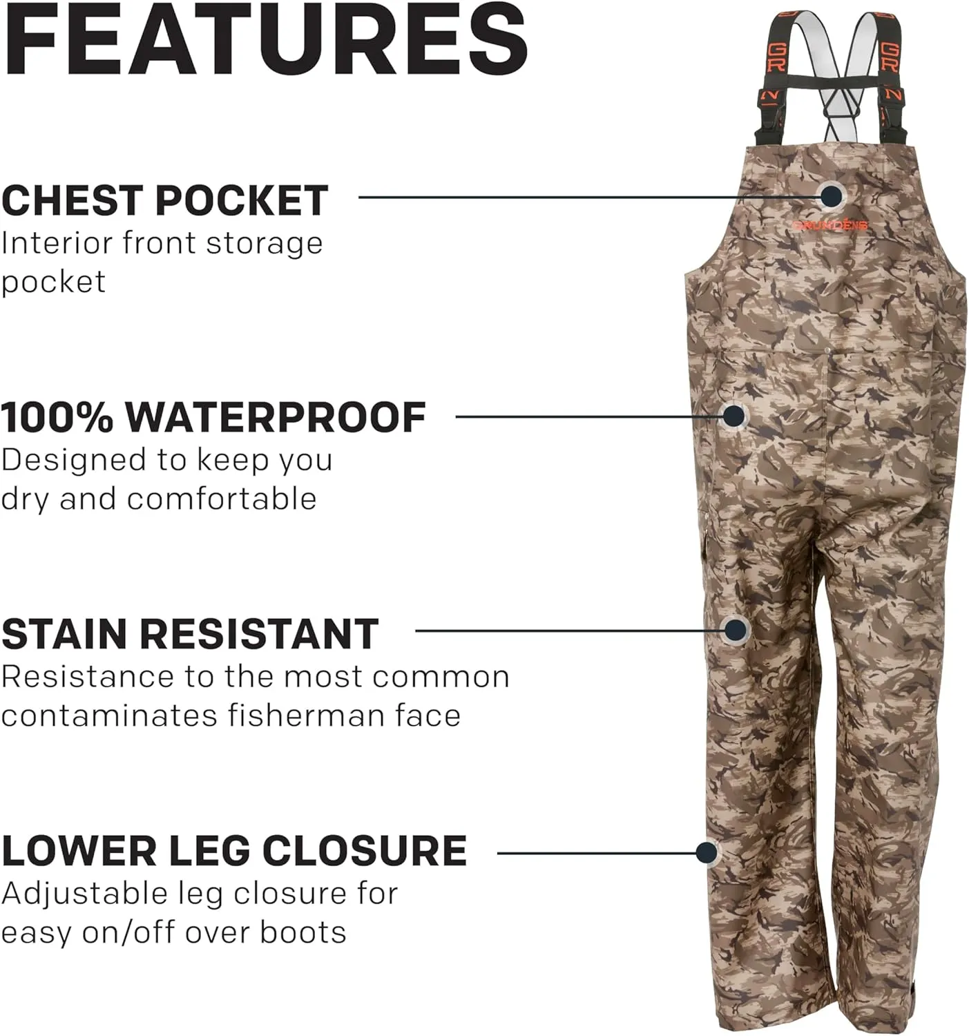 Grundens Mens Neptune Commercial Fishing Bib Pants | Waterproof, Adjustable