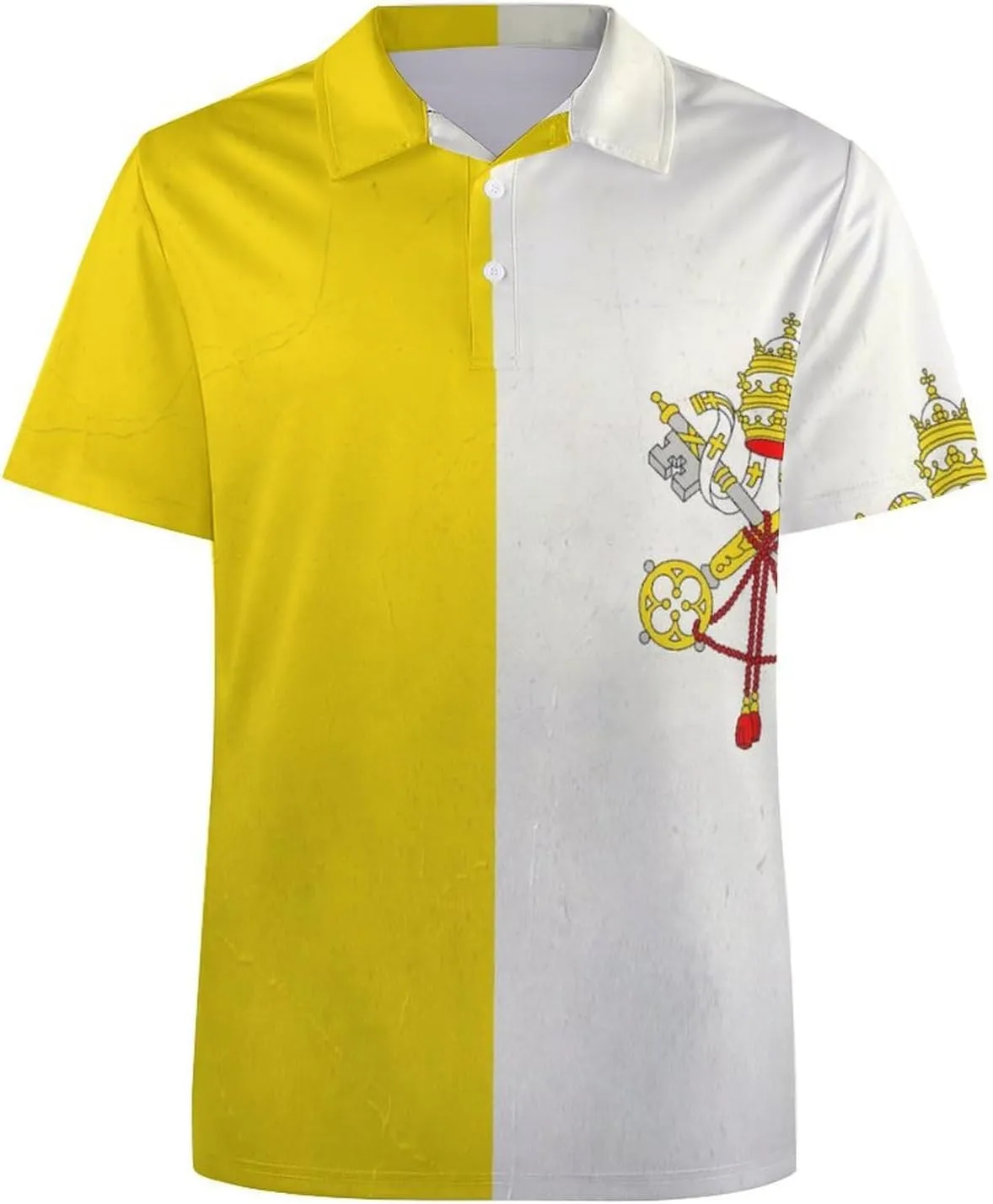 Grunge Flag of The Vatican City Slim Fit Men's Short Sleeve Polo Shirts Quick-Dry Breathable Golf T-Shirt Tops