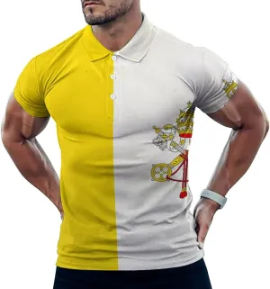 Grunge Flag of The Vatican City Slim Fit Men's Short Sleeve Polo Shirts Quick-Dry Breathable Golf T-Shirt Tops