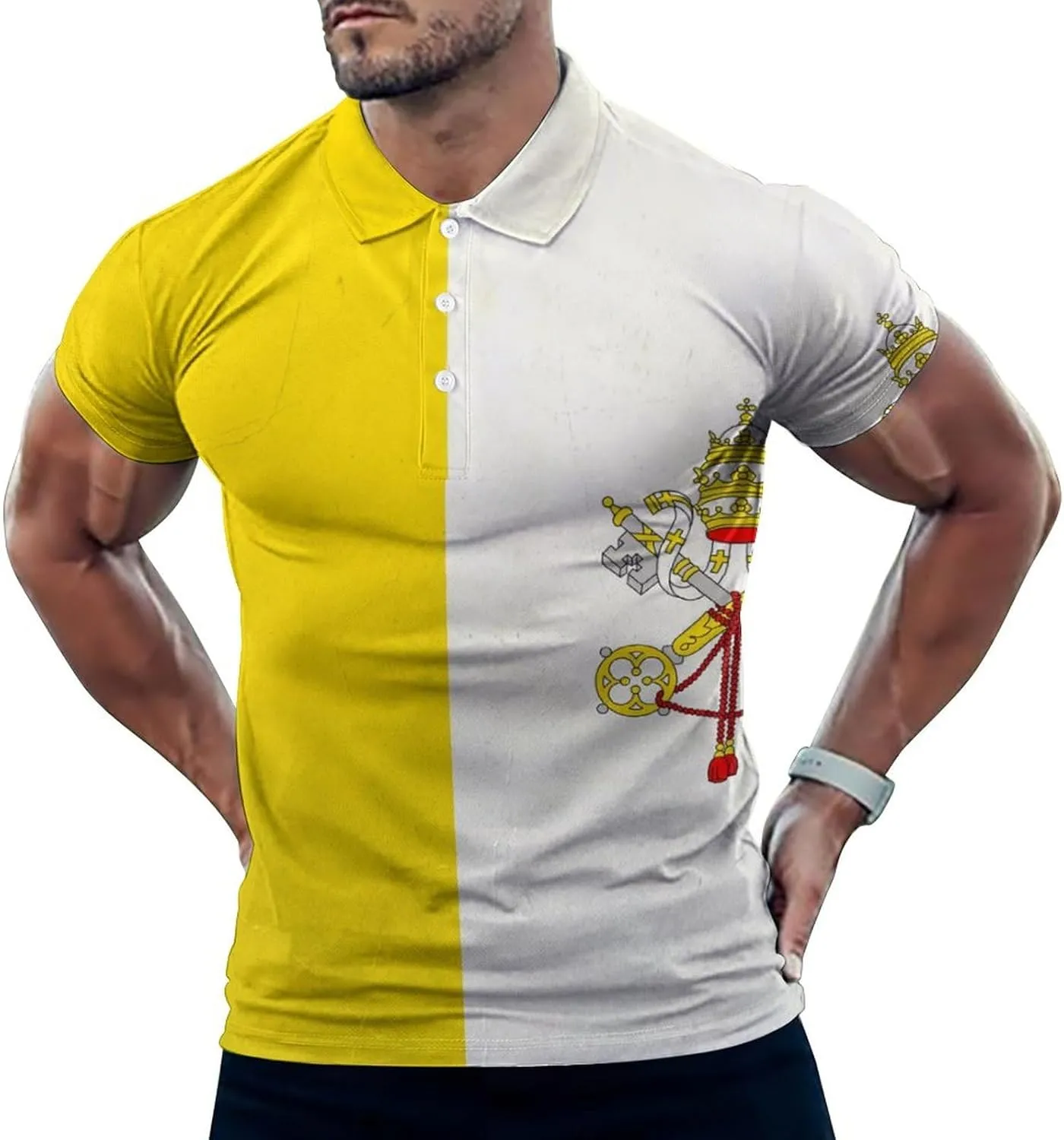 Grunge Flag of The Vatican City Slim Fit Men's Short Sleeve Polo Shirts Quick-Dry Breathable Golf T-Shirt Tops