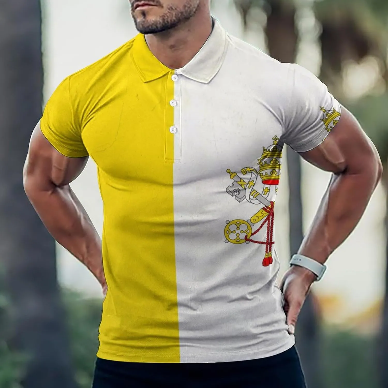 Grunge Flag of The Vatican City Slim Fit Men's Short Sleeve Polo Shirts Quick-Dry Breathable Golf T-Shirt Tops
