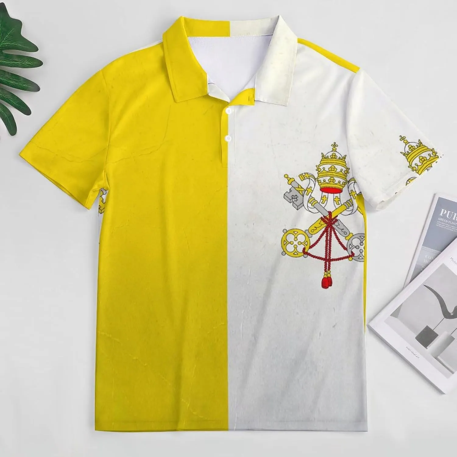 Grunge Flag of The Vatican City Slim Fit Men's Short Sleeve Polo Shirts Quick-Dry Breathable Golf T-Shirt Tops