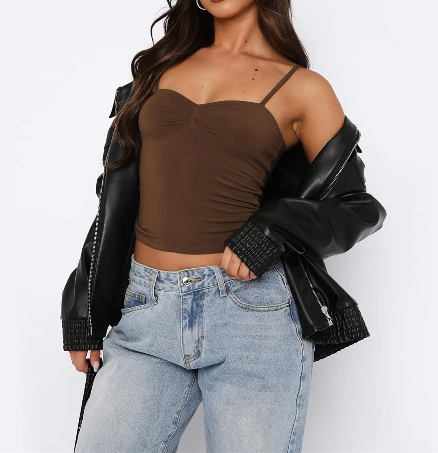 Hafailia Women's Sleeveless Crop Tank Top Sexy Going Out Ruched Bustier Spaghetti Straps Y2K Cami Shirts 2024