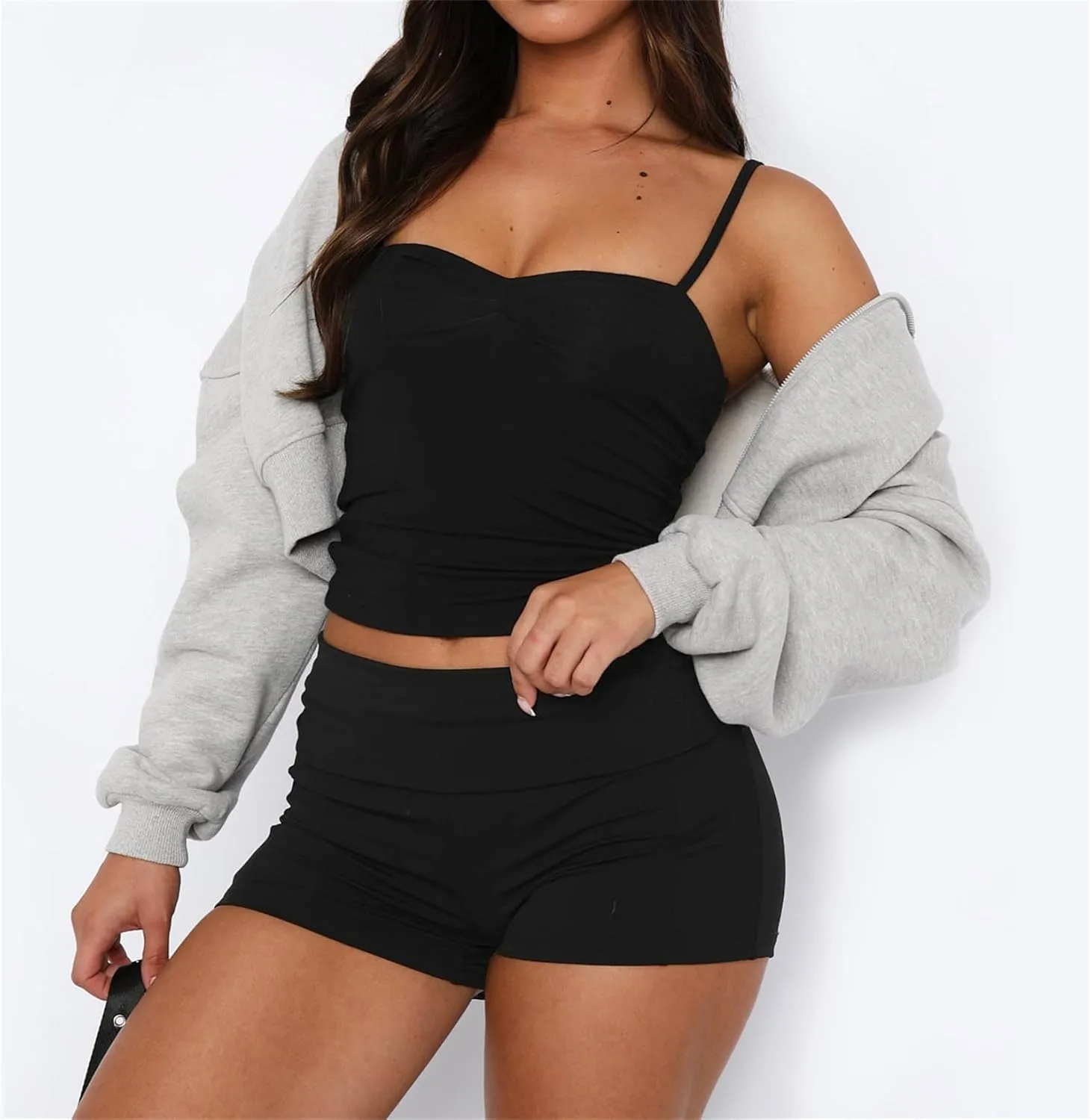 Hafailia Women's Sleeveless Crop Tank Top Sexy Going Out Ruched Bustier Spaghetti Straps Y2K Cami Shirts 2024