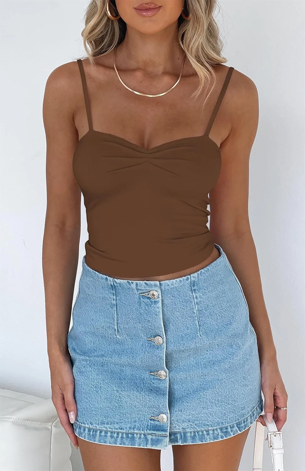 Hafailia Women's Sleeveless Crop Tank Top Sexy Going Out Ruched Bustier Spaghetti Straps Y2K Cami Shirts 2024