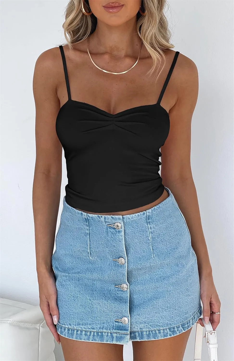 Hafailia Women's Sleeveless Crop Tank Top Sexy Going Out Ruched Bustier Spaghetti Straps Y2K Cami Shirts 2024