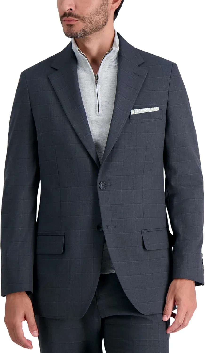 Haggar Men's JMH Premium Stretch Tailored Fit Suit Separate Pants, Charcoal Windowpane-Jacket, 42 Short