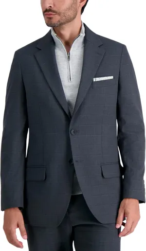 Haggar Men's JMH Premium Stretch Tailored Fit Suit Separate Pants, Charcoal Windowpane-Jacket, 42 Short