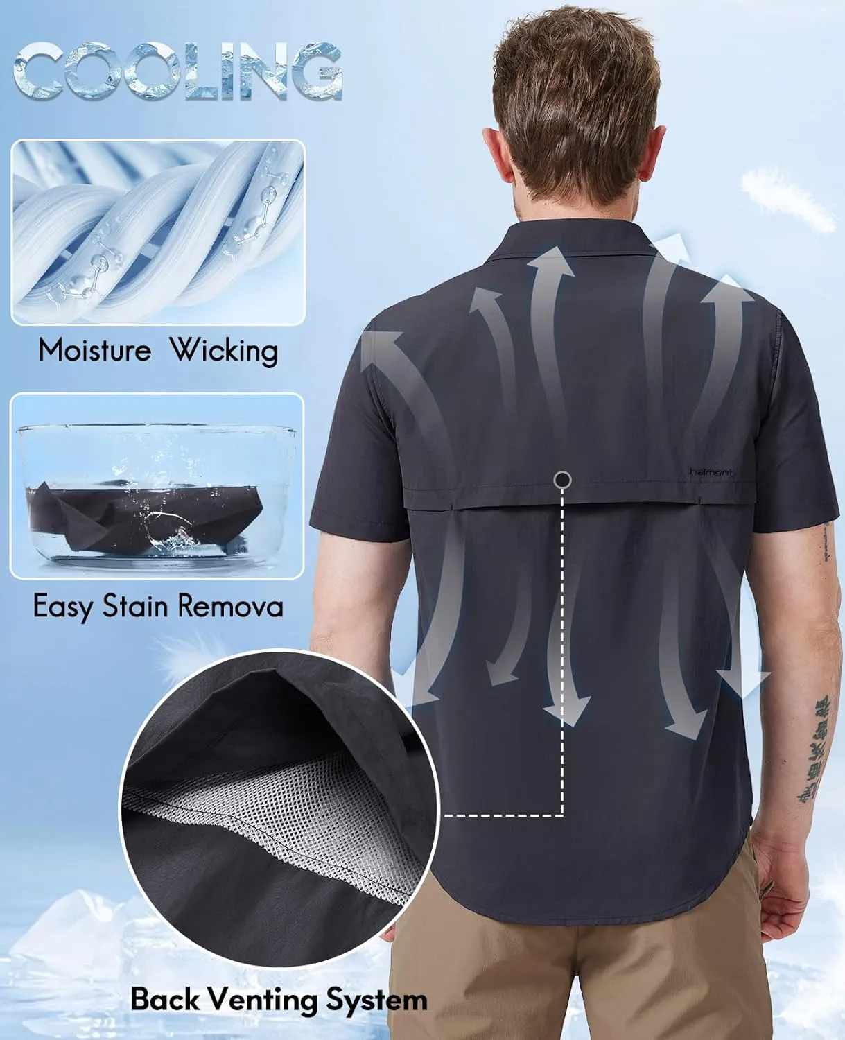 Haimont Men's Fishing Shirts Sun Protection Button Down Hiking Travel Camping Shirt Short Sleeve UV UPF50  Top