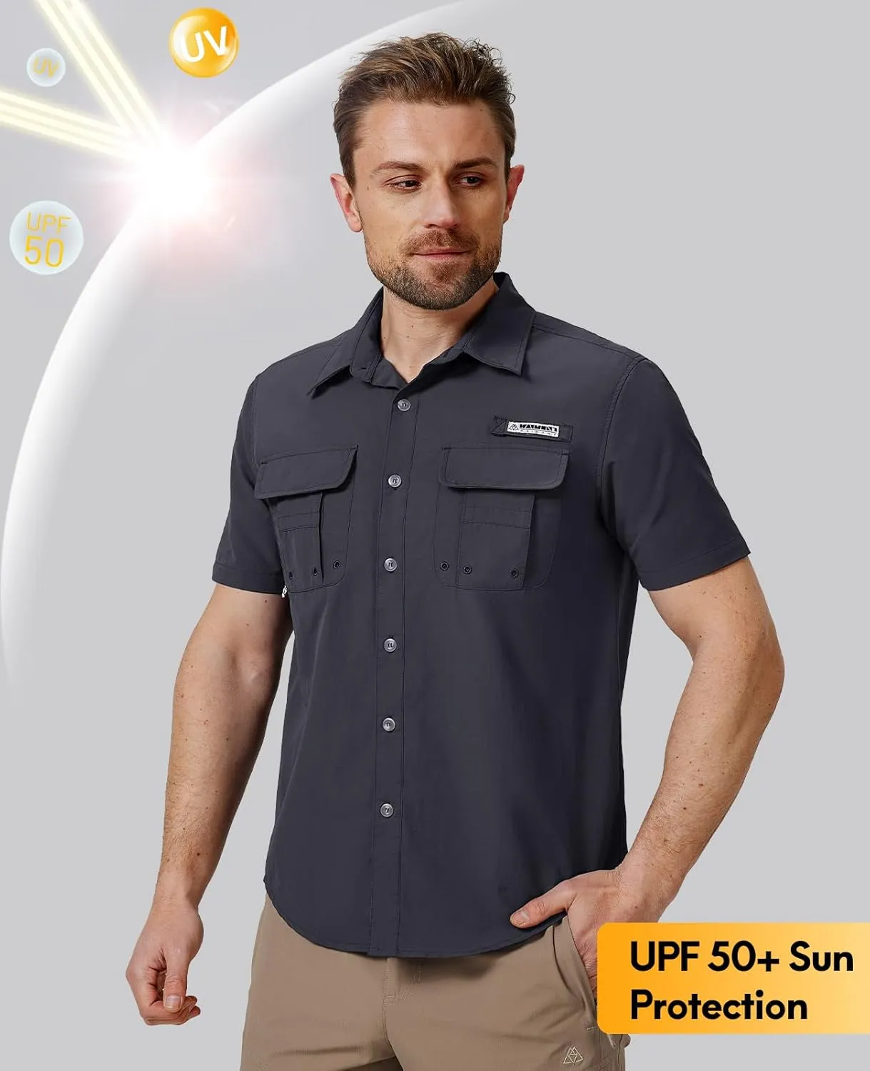Haimont Men's Fishing Shirts Sun Protection Button Down Hiking Travel Camping Shirt Short Sleeve UV UPF50  Top