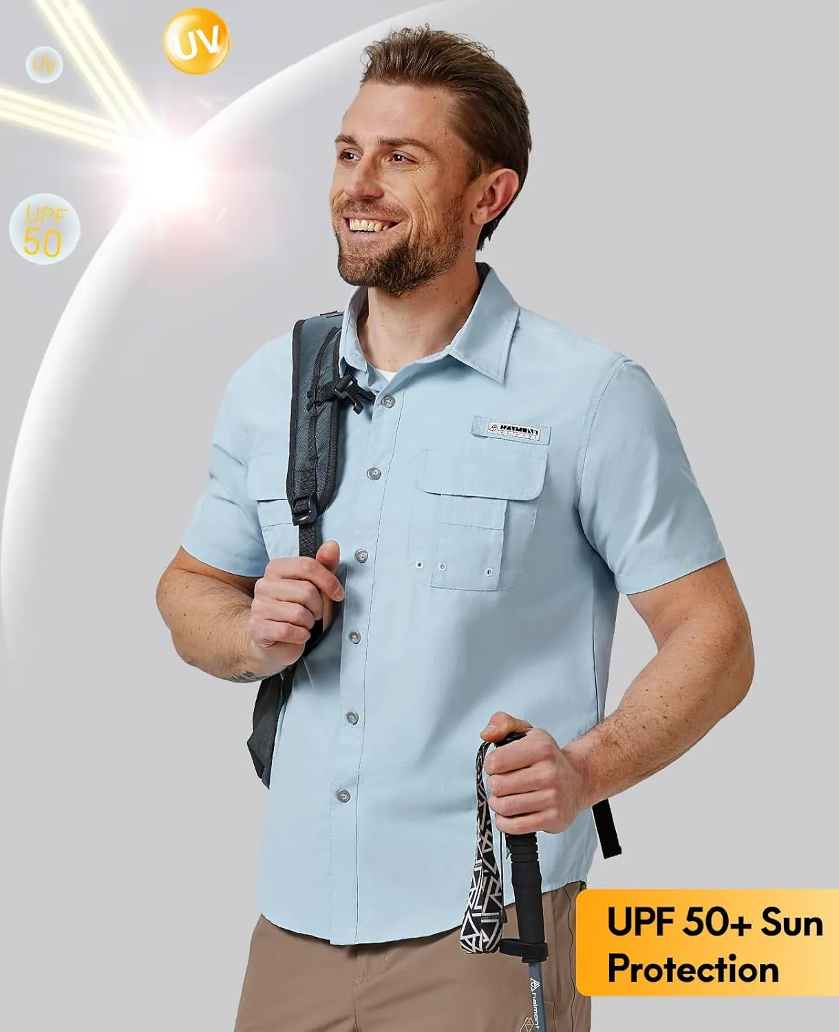 Haimont Men's Fishing Shirts Sun Protection Button Down Hiking Travel Camping Shirt Short Sleeve UV UPF50  Top