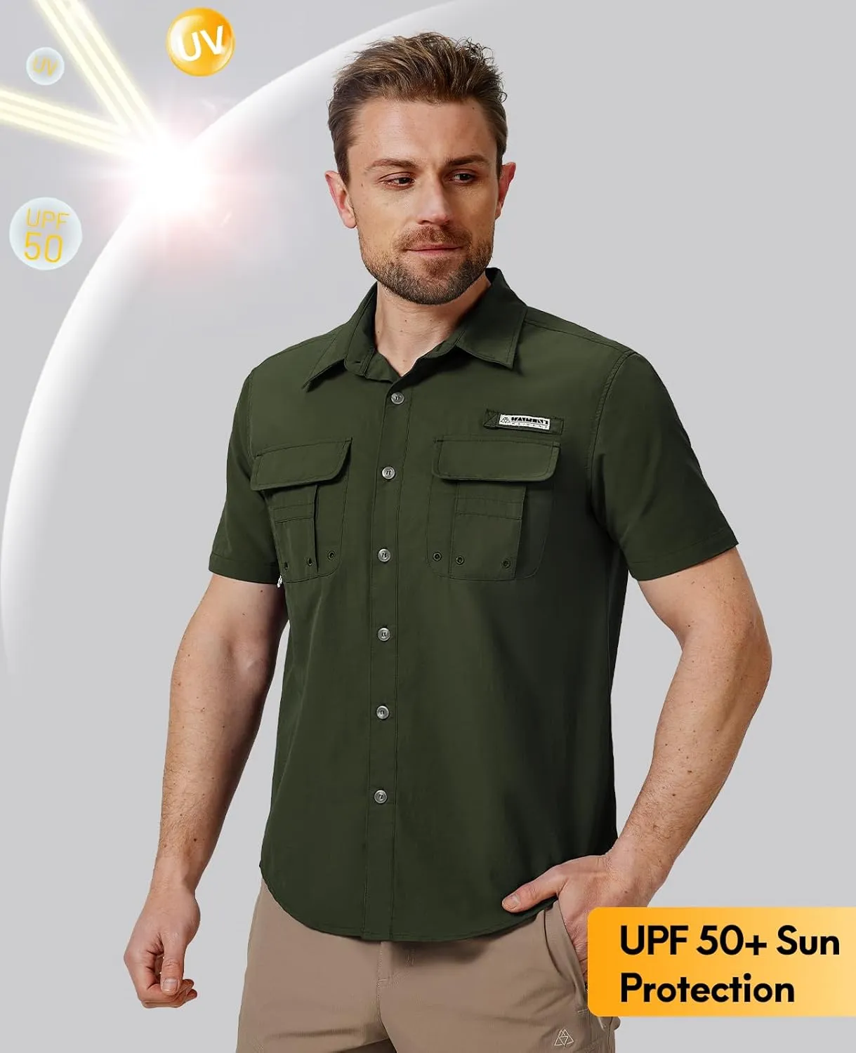 Haimont Men's Fishing Shirts Sun Protection Button Down Hiking Travel Camping Shirt Short Sleeve UV UPF50  Top