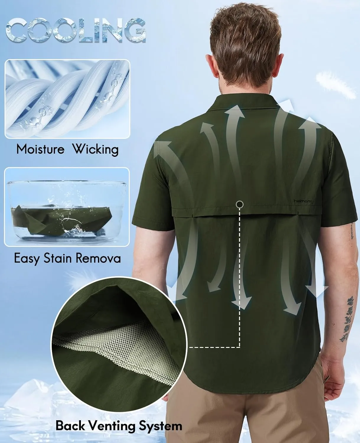 Haimont Men's Fishing Shirts Sun Protection Button Down Hiking Travel Camping Shirt Short Sleeve UV UPF50  Top