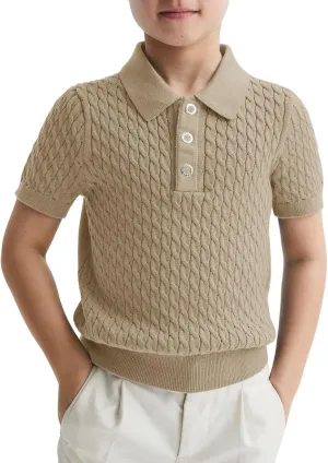 Haloumoning Boys Cable Knit Polo Shirt Kids Short Sleeve Sweater Fashion Pullover Tops Clothes 5-14 Years