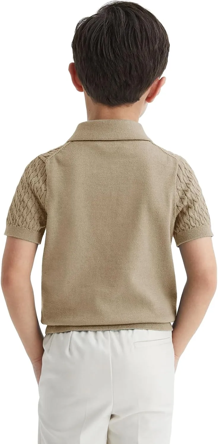 Haloumoning Boys Cable Knit Polo Shirt Kids Short Sleeve Sweater Fashion Pullover Tops Clothes 5-14 Years
