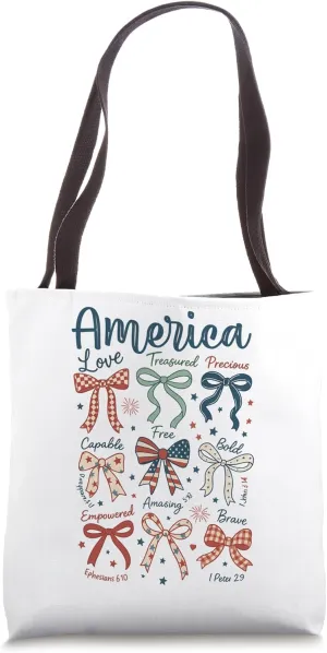 Happy 4th Of July Patriotic American Coquette Funny USA Flag Tote Bag
