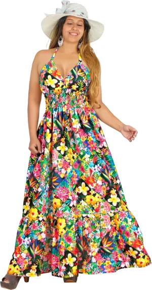 HAPPY BAY Women's Beach Summer A line Maxi Smocked Top Frill Dress Long Sleeveless Casual Tube Dresses for Women S-M Multi, Floral