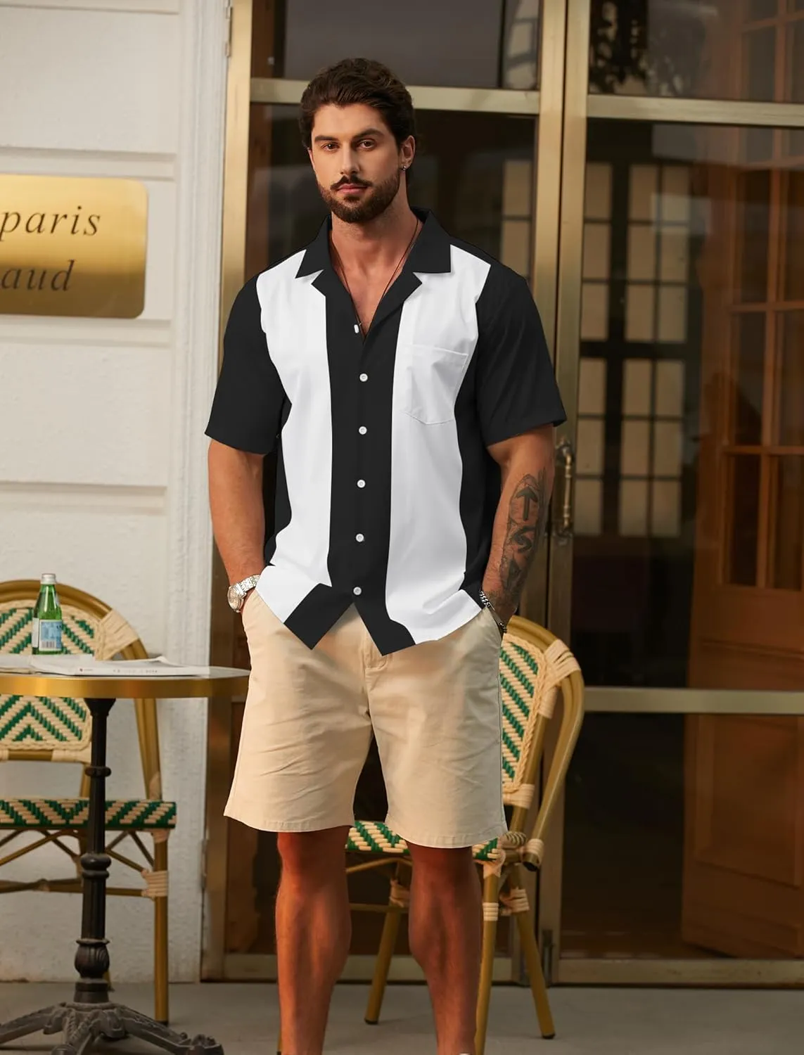 Hardaddy Men's Camp Collar Retro Vintage Bowling Button Down Shirt with Pocket Casual Short Sleeve Beach Shirts Summer