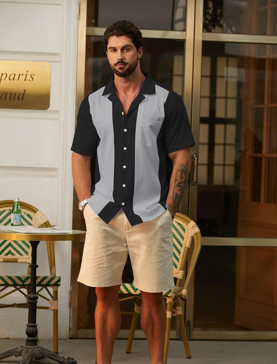 Hardaddy Men's Camp Collar Retro Vintage Bowling Button Down Shirt with Pocket Casual Short Sleeve Beach Shirts Summer