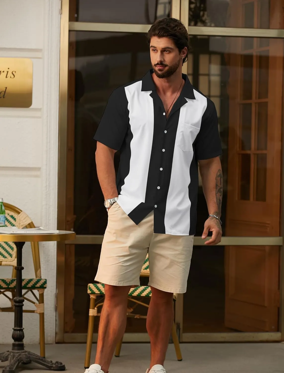 Hardaddy Men's Camp Collar Retro Vintage Bowling Button Down Shirt with Pocket Casual Short Sleeve Beach Shirts Summer