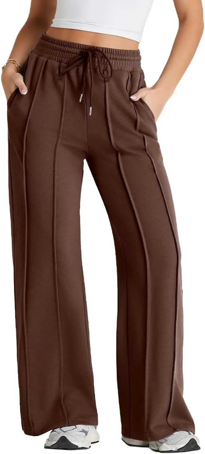 Herseas High Waisted Sweatpants for Women Elastic Elevated Seams Wide Leg Drawstring Loose Long Pants with Pockets