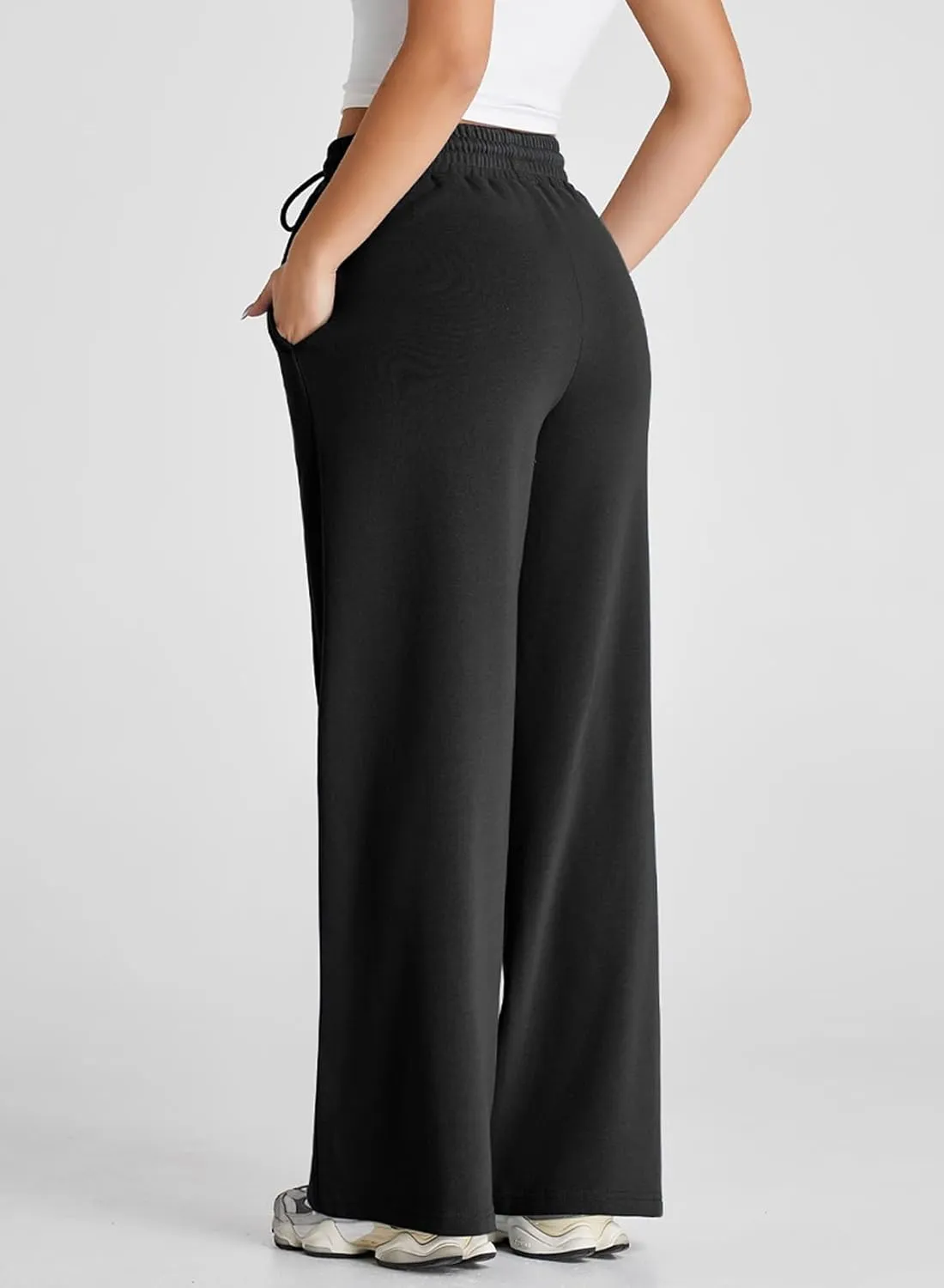 Herseas High Waisted Sweatpants for Women Elastic Elevated Seams Wide Leg Drawstring Loose Long Pants with Pockets