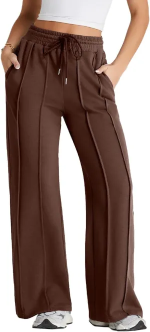 Herseas High Waisted Sweatpants for Women Elastic Elevated Seams Wide Leg Drawstring Loose Long Pants with Pockets