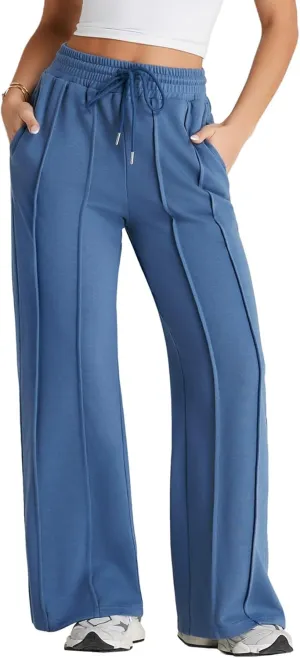 Herseas High Waisted Sweatpants for Women Elastic Elevated Seams Wide Leg Drawstring Loose Long Pants with Pockets