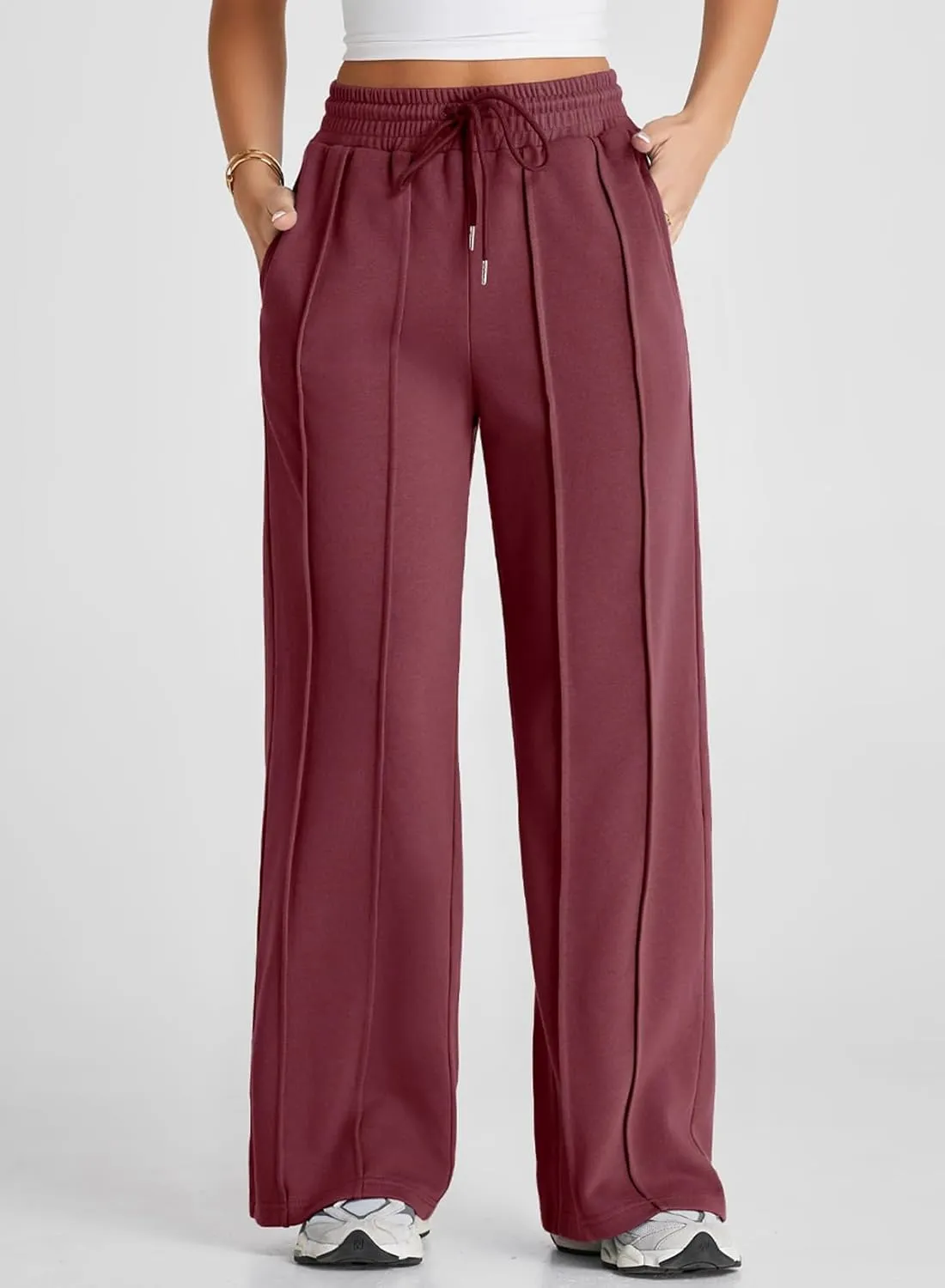 Herseas High Waisted Sweatpants for Women Elastic Elevated Seams Wide Leg Drawstring Loose Long Pants with Pockets