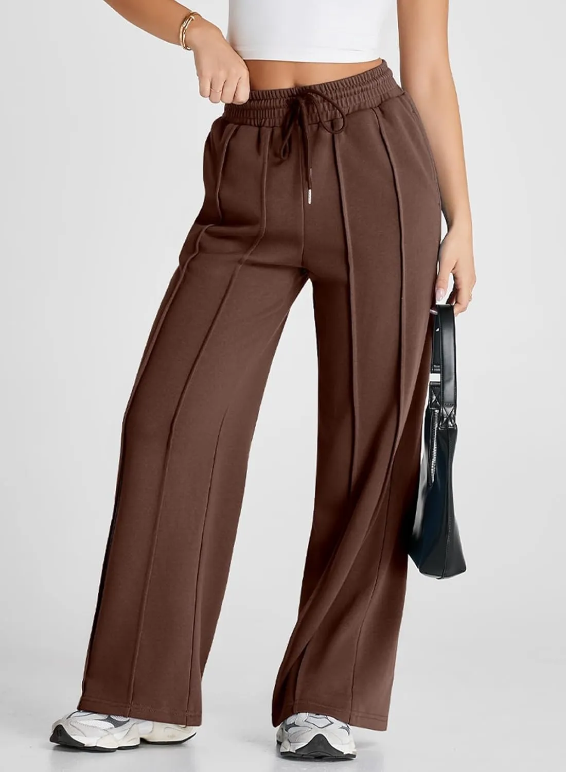 Herseas High Waisted Sweatpants for Women Elastic Elevated Seams Wide Leg Drawstring Loose Long Pants with Pockets