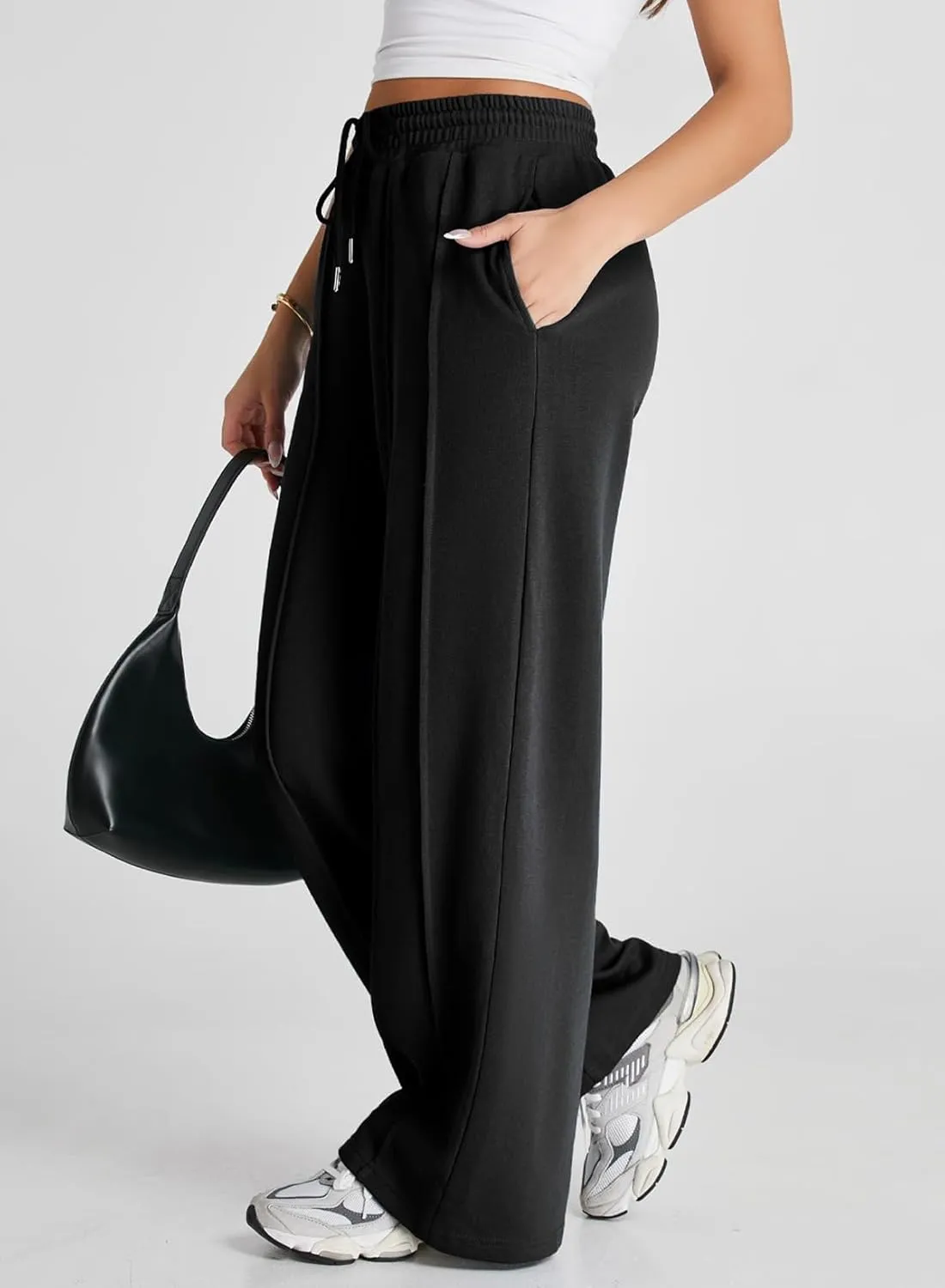 Herseas High Waisted Sweatpants for Women Elastic Elevated Seams Wide Leg Drawstring Loose Long Pants with Pockets