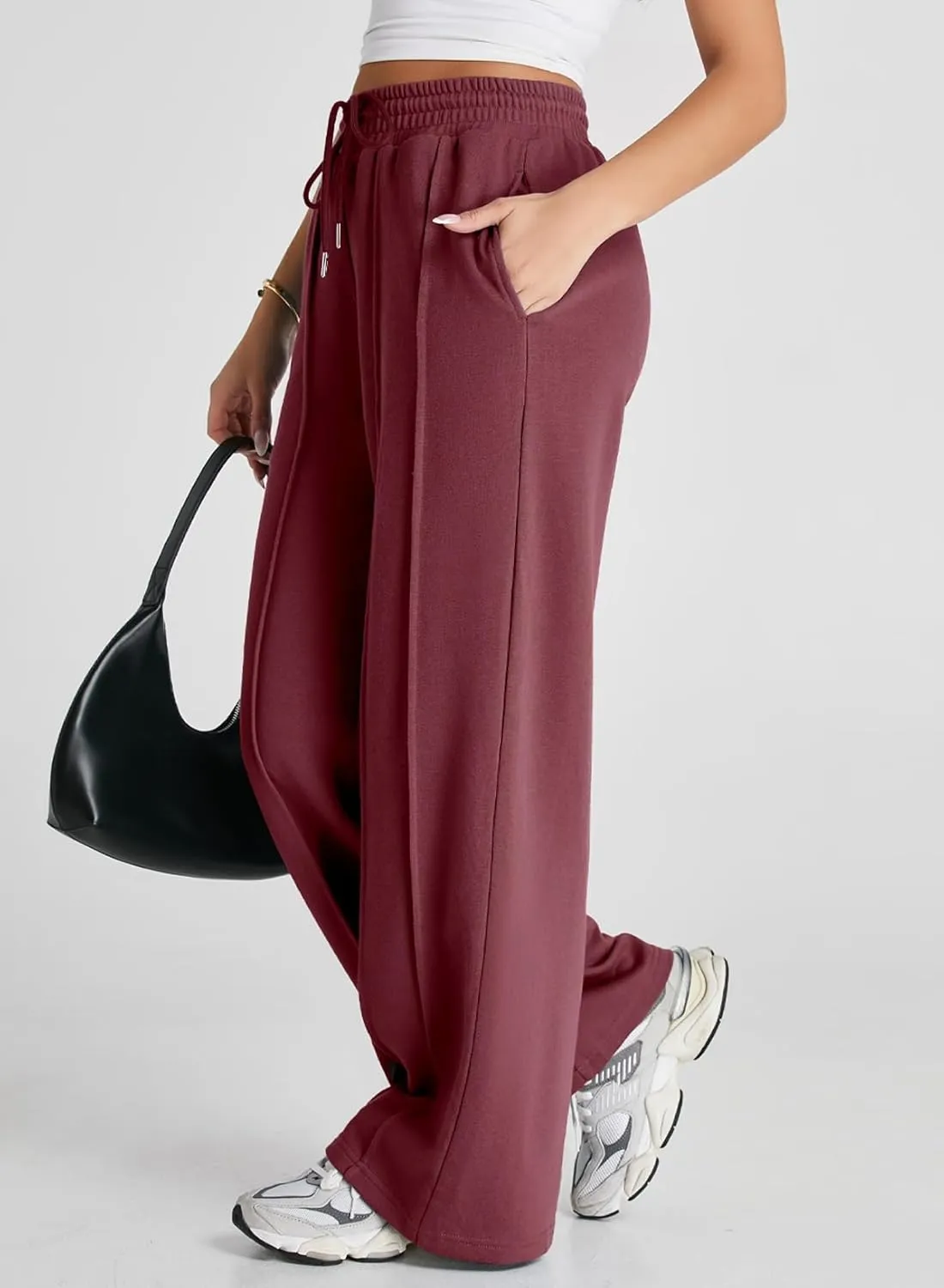Herseas High Waisted Sweatpants for Women Elastic Elevated Seams Wide Leg Drawstring Loose Long Pants with Pockets