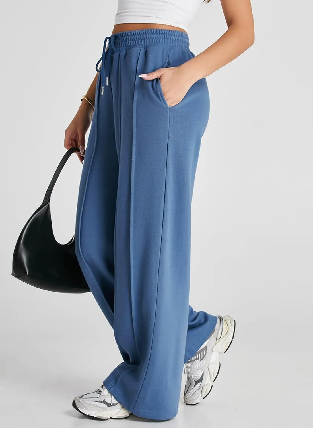 Herseas High Waisted Sweatpants for Women Elastic Elevated Seams Wide Leg Drawstring Loose Long Pants with Pockets