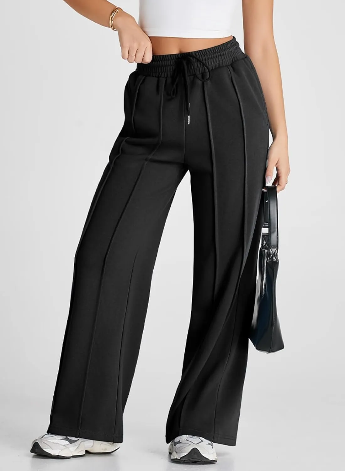 Herseas High Waisted Sweatpants for Women Elastic Elevated Seams Wide Leg Drawstring Loose Long Pants with Pockets
