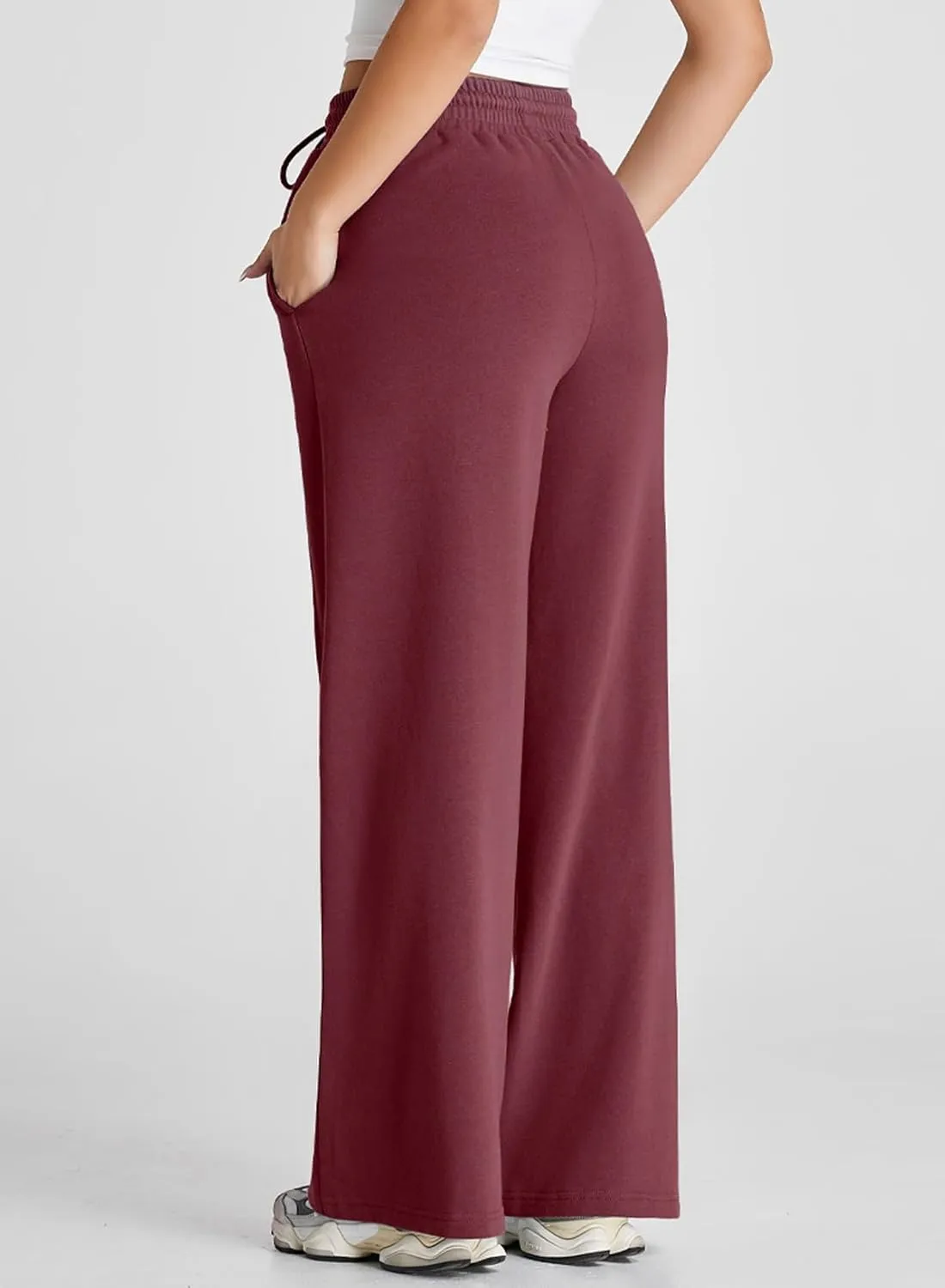 Herseas High Waisted Sweatpants for Women Elastic Elevated Seams Wide Leg Drawstring Loose Long Pants with Pockets
