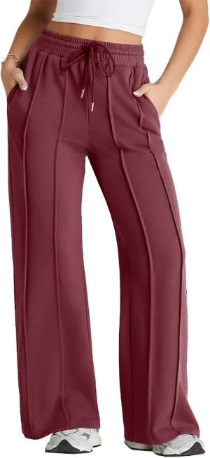Herseas High Waisted Sweatpants for Women Elastic Elevated Seams Wide Leg Drawstring Loose Long Pants with Pockets