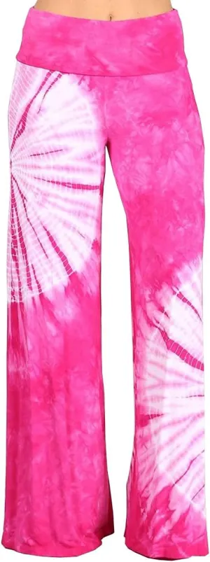 HEYHUN Womens Casual Tie Dye Solid Wide Leg Bottom Boho Hippie Lounge Palazzo Pants S-3XL