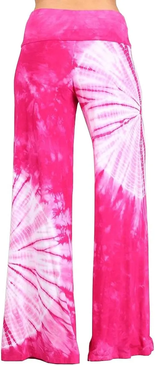 HEYHUN Womens Casual Tie Dye Solid Wide Leg Bottom Boho Hippie Lounge Palazzo Pants S-3XL