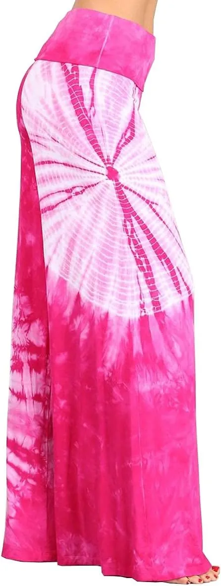 HEYHUN Womens Casual Tie Dye Solid Wide Leg Bottom Boho Hippie Lounge Palazzo Pants S-3XL