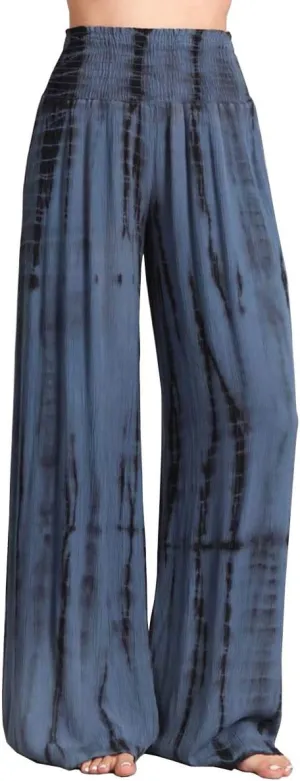 HEYHUN Womens Palazzo Pants Tie Dye Boho Gauze Casual & Lounge Wide Leg Bottoms S-XL